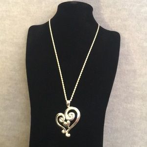 Abstract Heart-Shaped Silver Toned Pendant with 20” Silver Toned Chain
